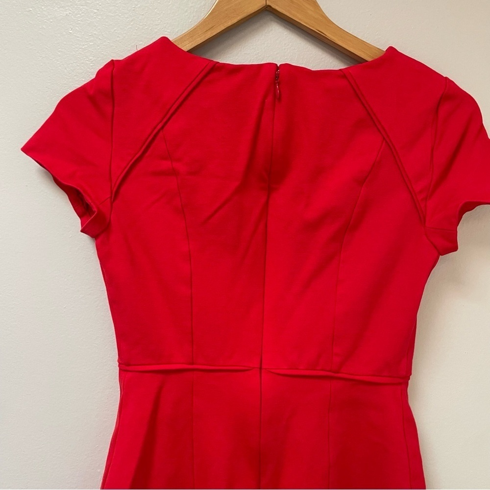 J. Crew Red Short Sleeve Flounce Ponte Fit & Flare Dress 0 - Picture 9 of 9